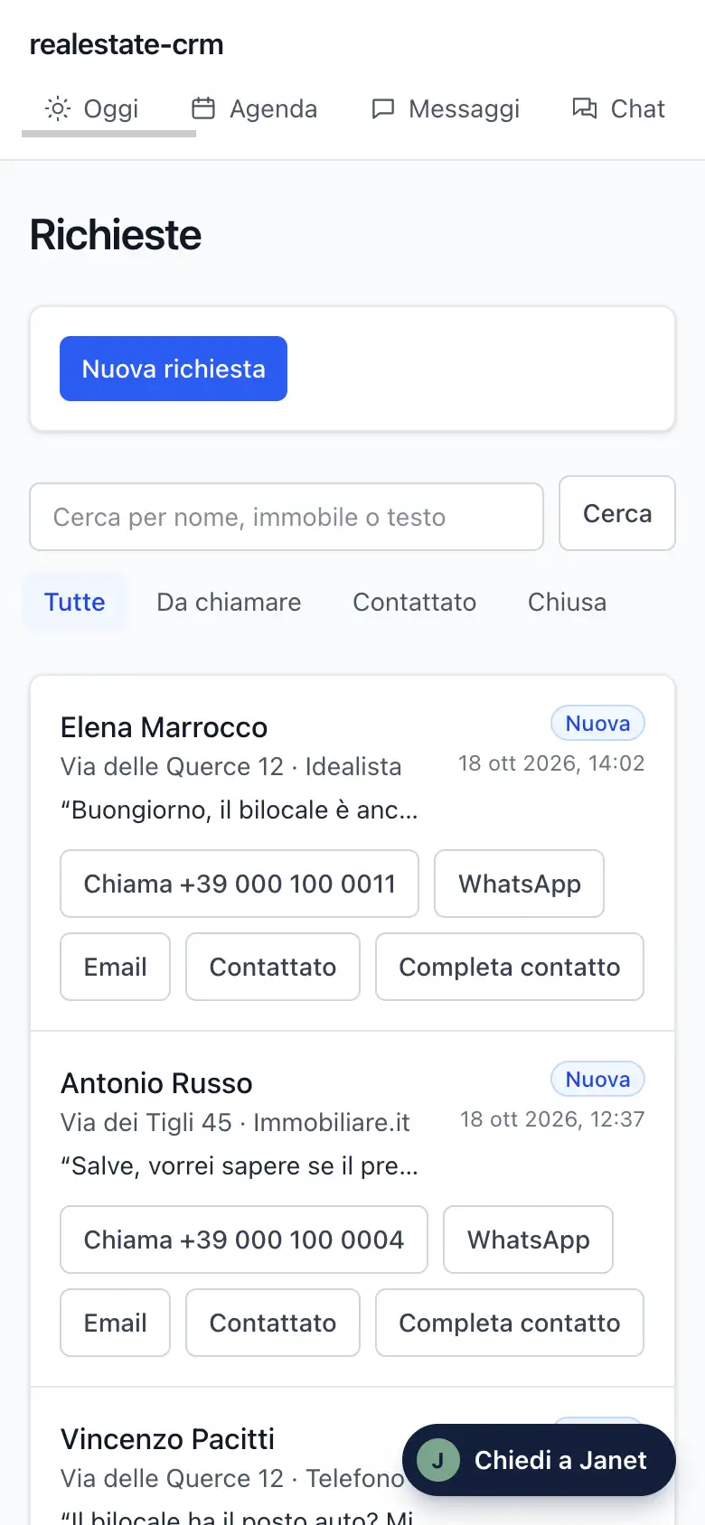 La schermata Richieste